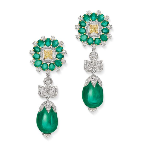Marquis De Chartreuse Emerald Diamond Earrings