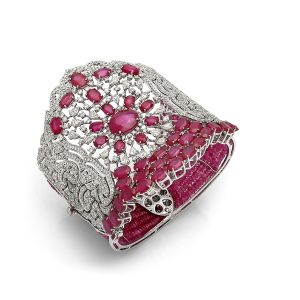 Great Gatsby Cuff Ruby & Diamond Bracelet