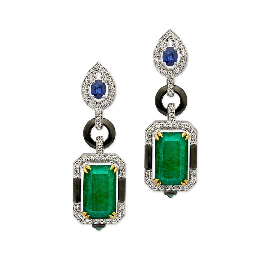 Diamond Earrings: Buy Art Deco Emerald Diamond Earrings Online | Rose