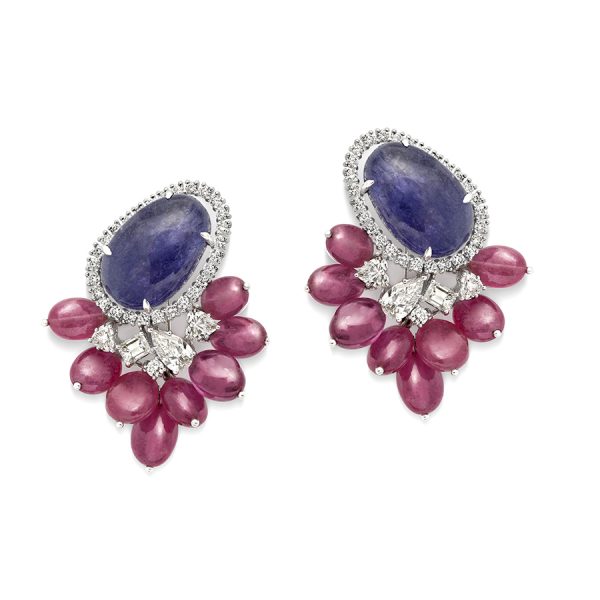 Ruby, Diamond & Tanzanite Cascade Earrings