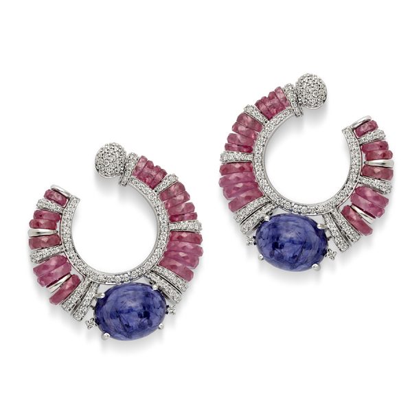 ruby tanzanite hoop earrings