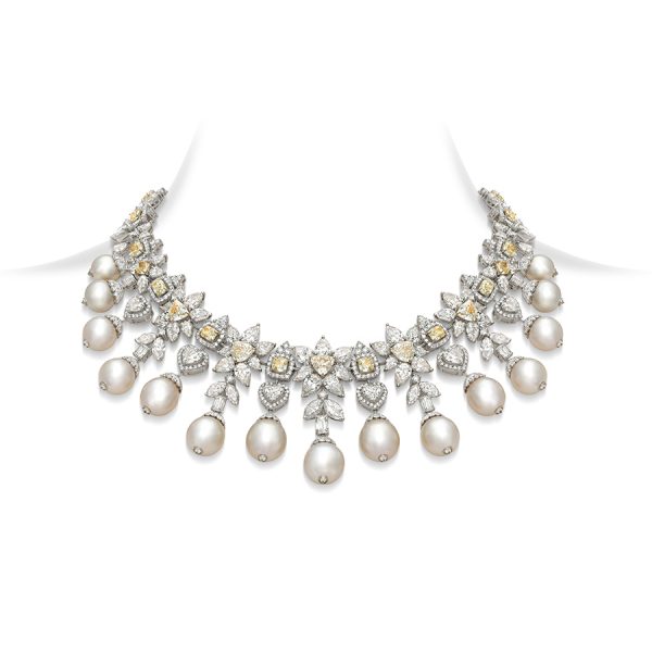 Canary Keshi Pearl Diamond Necklace