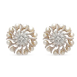 Pearl Diamond Spiral Reef Earrings
