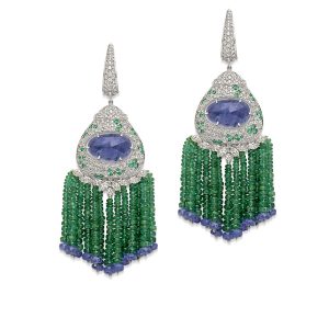 Emerald Tanzanite Diamond Flair Earrings