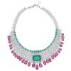 Emerald, Pink Sapphire Diamond Necklace