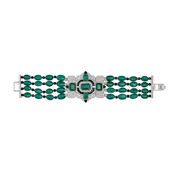 Art Deco Emerald & Black Onyx Diamond Bracelet
