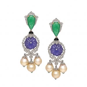 Carved Tanzanite Diamond Earrings