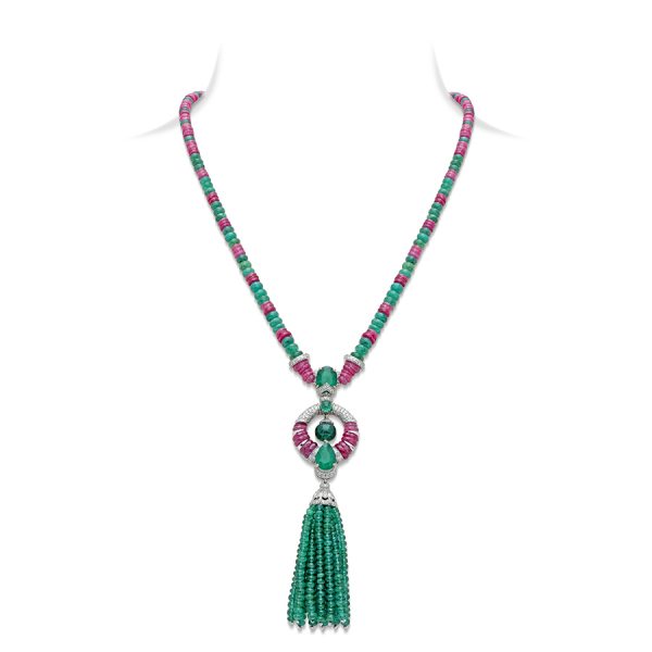 Ruby Emerald Tassel Pendant Necklace