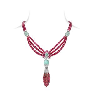 Ruby Emerald Floral Sautoir Necklace