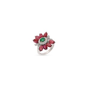 Ruby and Green Onyx Floral Ring