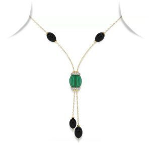 Chalcedony, Black Onyx & Diamond Sautoir Necklace