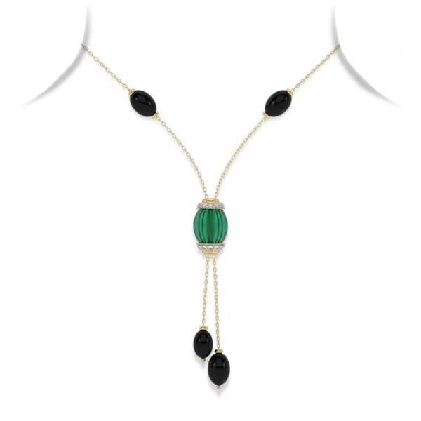 Chalcedony, Black Onyx & Diamond Sautoir Necklace