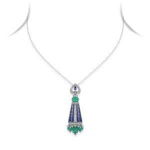 Tanzanite Emerald & Diamond Pendant Necklace