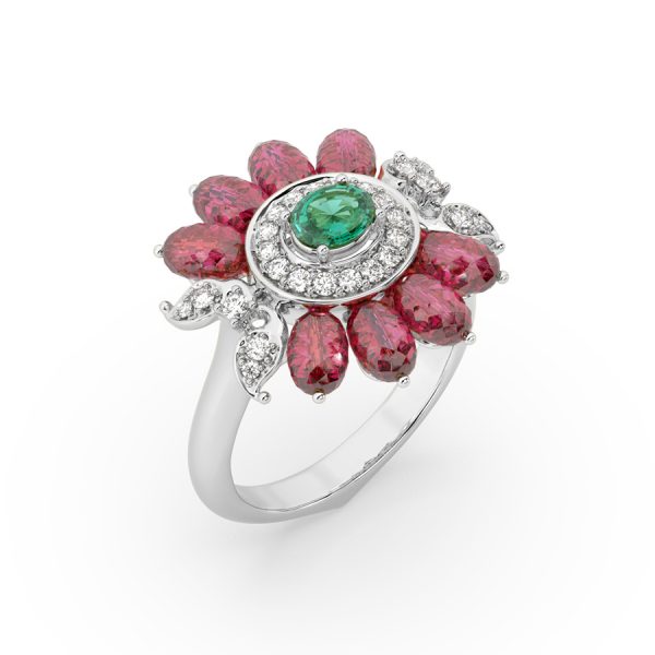 Ruby Emerald Floral Ring