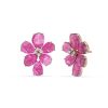 Ruby and Diamond Floral Stud Earrings