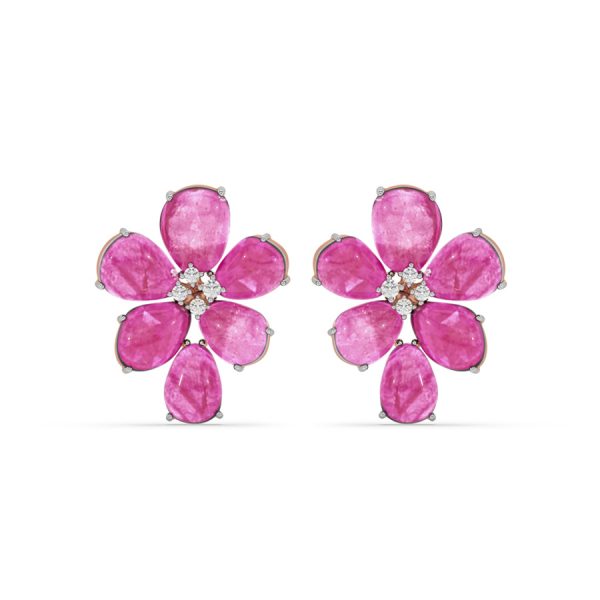 Ruby and Diamond Floral Stud Earrings