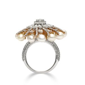 Pearl Diamond Spiral Reef Ring