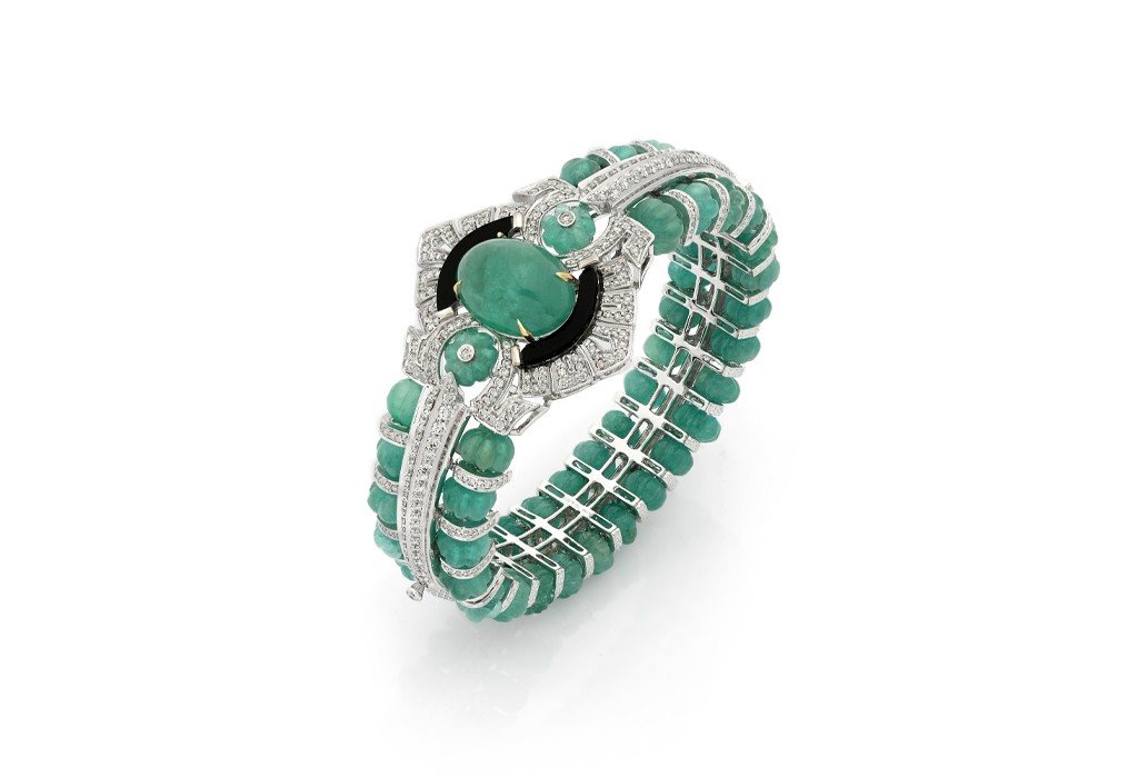 Emerald and diamond cuff bracelet