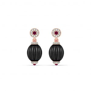black onyx diamond ruby hanging earrings