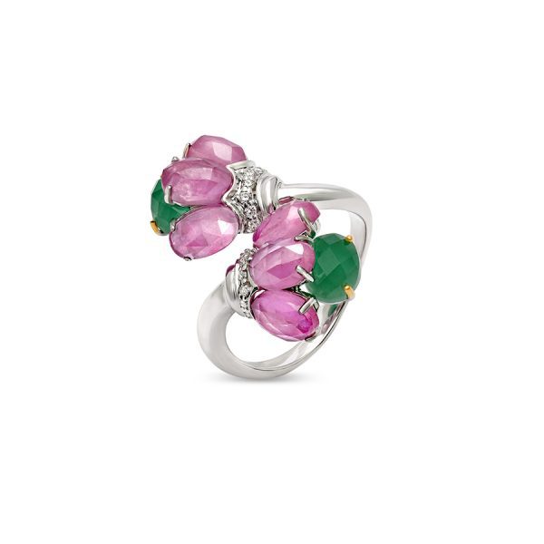 Ruby and Chalcedony Drop Ring