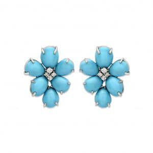 Turquoise and Diamond Floral Stud Earrings