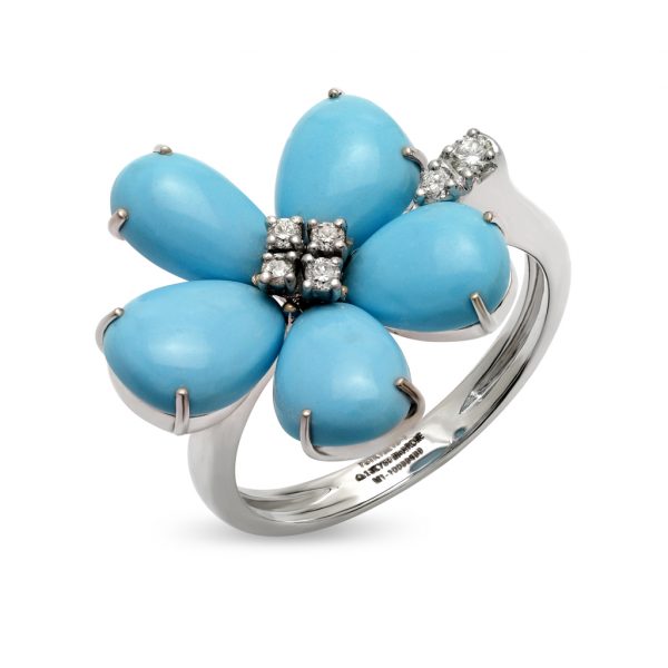 Turquoise and Diamond Floral Ring