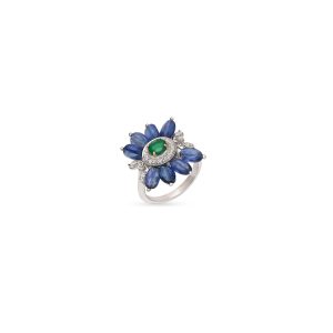Kyanite and Green Onyx Floral Ring