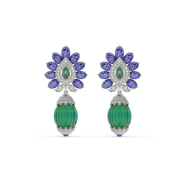 tanzanite emerald floral stud earrings
