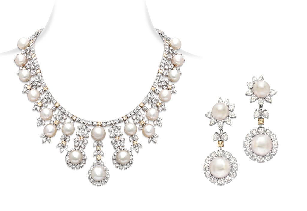 Diamond & Pearl Bridal Necklace & Earrings