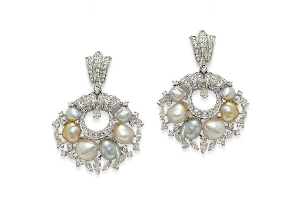 keshi pearl diamond hoop earrings