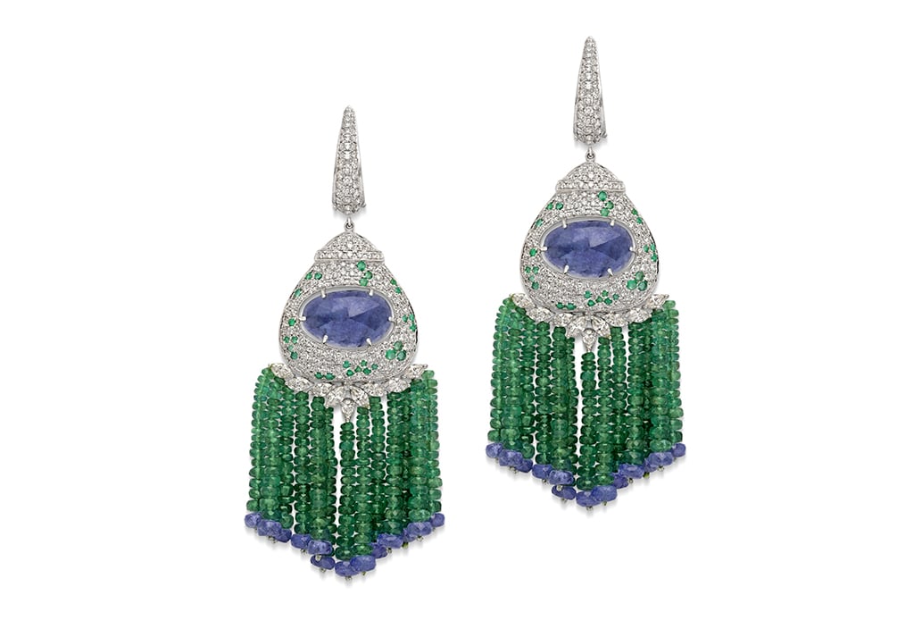 Emerald Tanzanite flair earrings