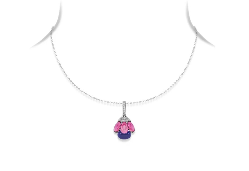 Ruby and tanzanite bloom pendant necklace