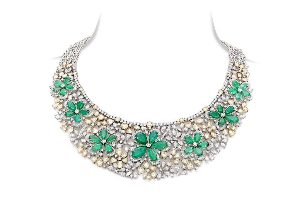 Emeralds and Fancy Cut Diamonds Necklace