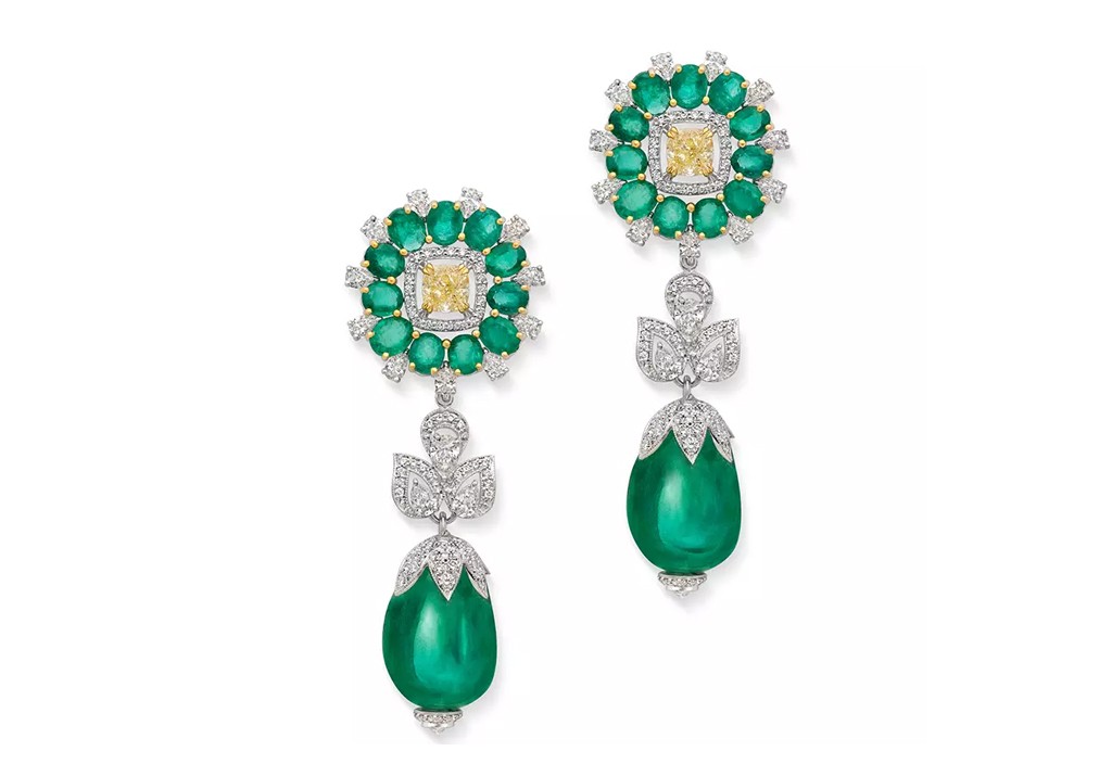 marquis de chartreuse emerald diamond earrings