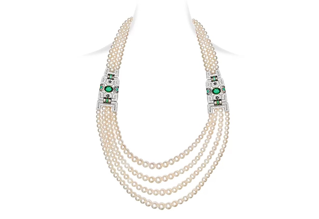 art deco pearl emerald necklace