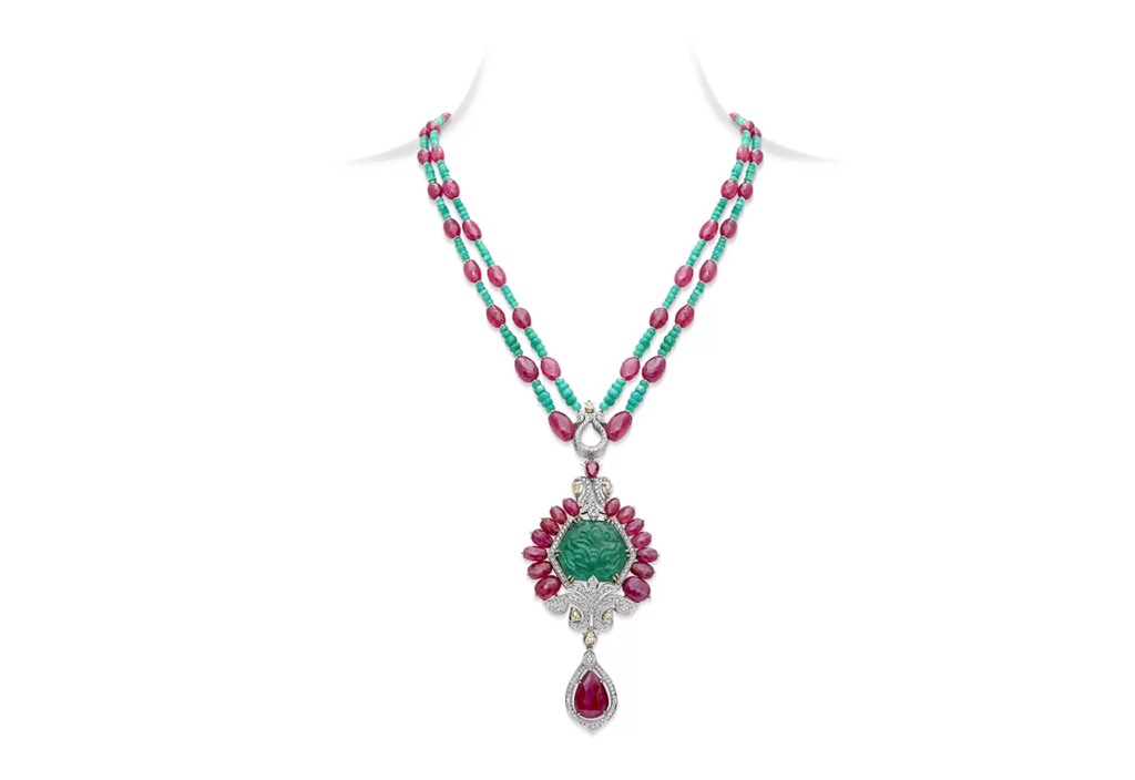 carved emerald ruby pendant necklace