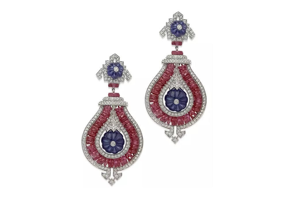 Ruby diamond Greco art deco earrings