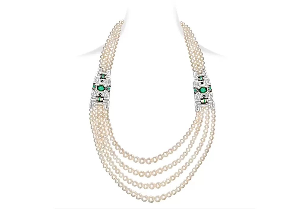 Art Deco Pearl Emerald Necklace