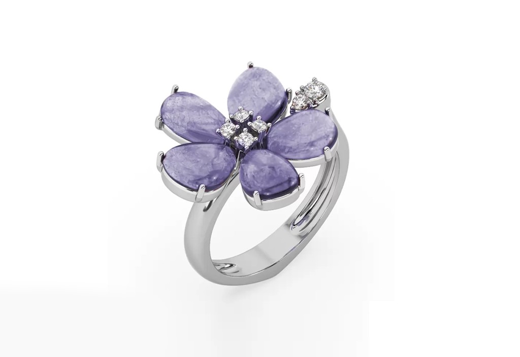 Tanzanite and Diamond Floral Ring