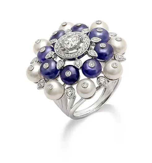 Tanzanite and Pearl Bubble Ring