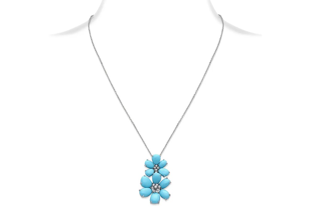 Turquoise and Diamond Floral Pendant Necklace