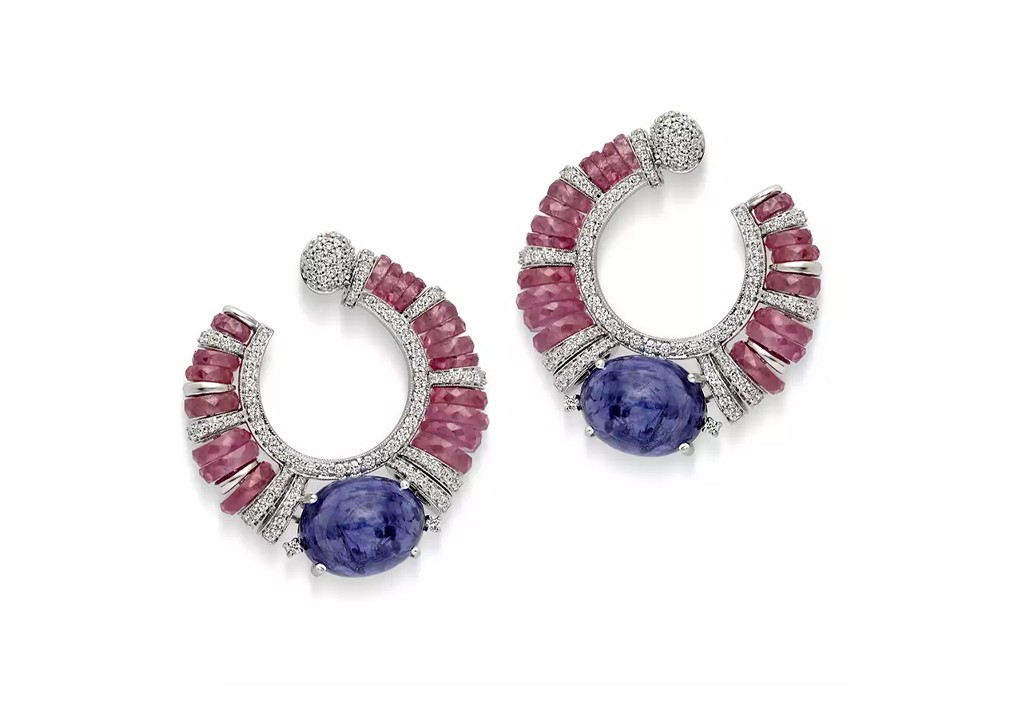 Ruby and Tanzanite Hoop Earrings