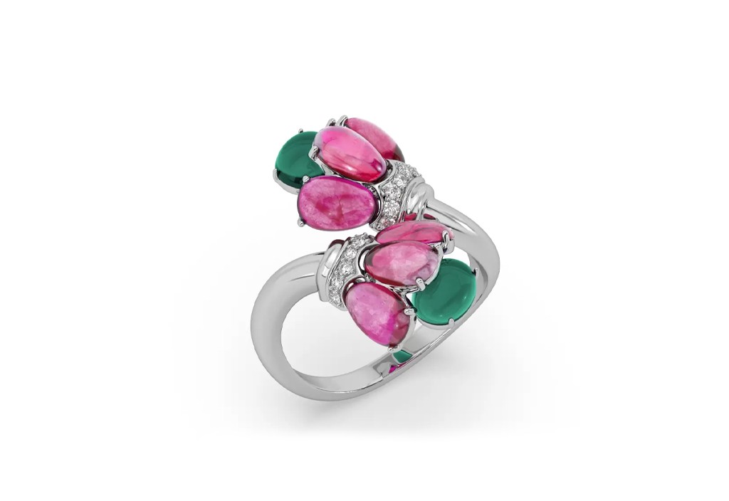 Ruby and Chalcedony Bloom Ring