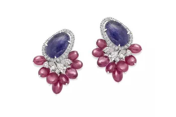 Ruby Tanzanite Cascade Earrings