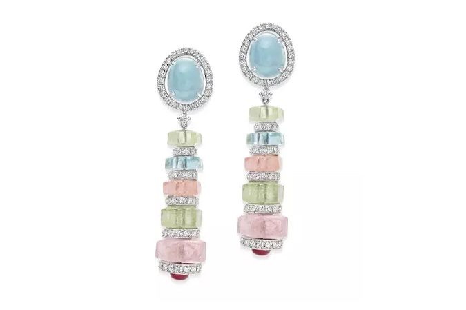 Ruby Diamond Pastello di Aqua Earrings