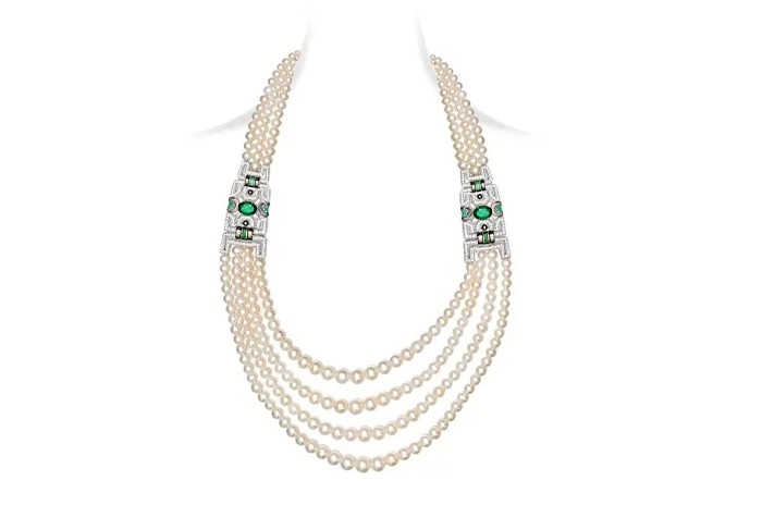 Art Deco Pearl Emerald Necklace