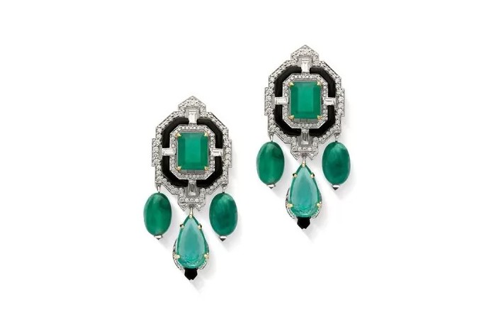 Art deco emerald black onyx diamond earrings