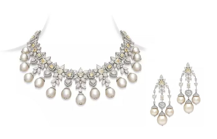 Canary Keshi Pearl & Diamond Necklace & Earrings