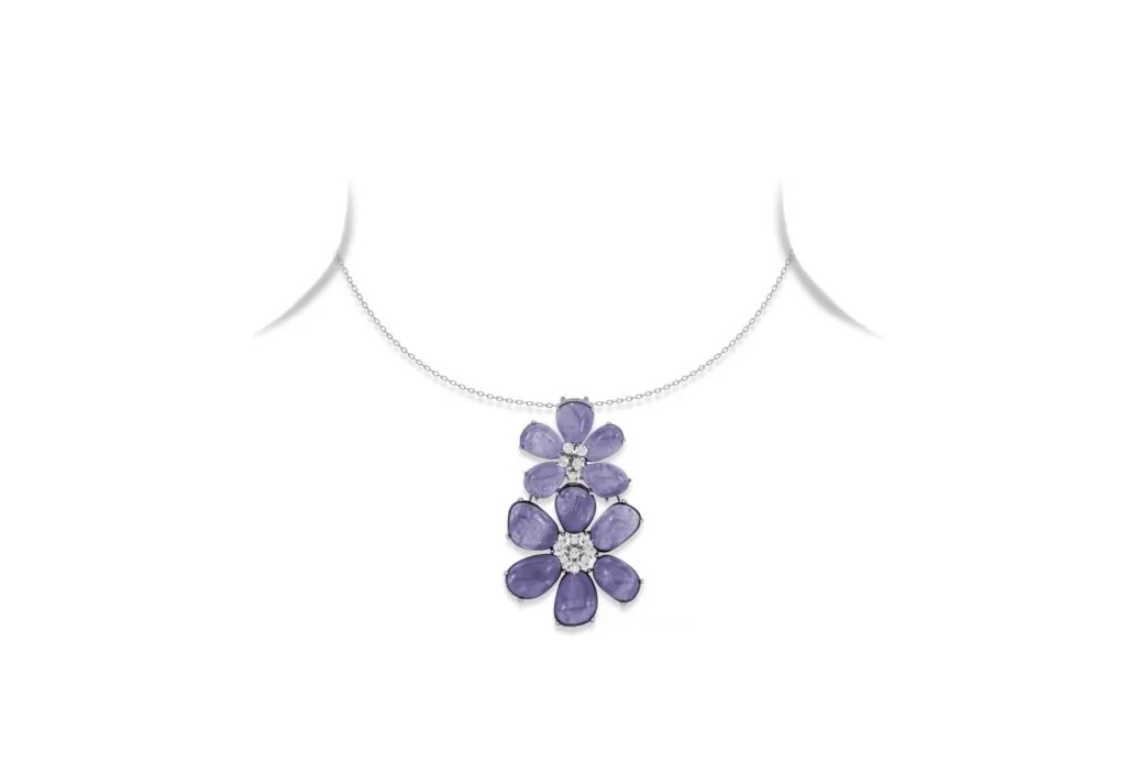 Tanzanite and Diamond Floral Pendant Necklace