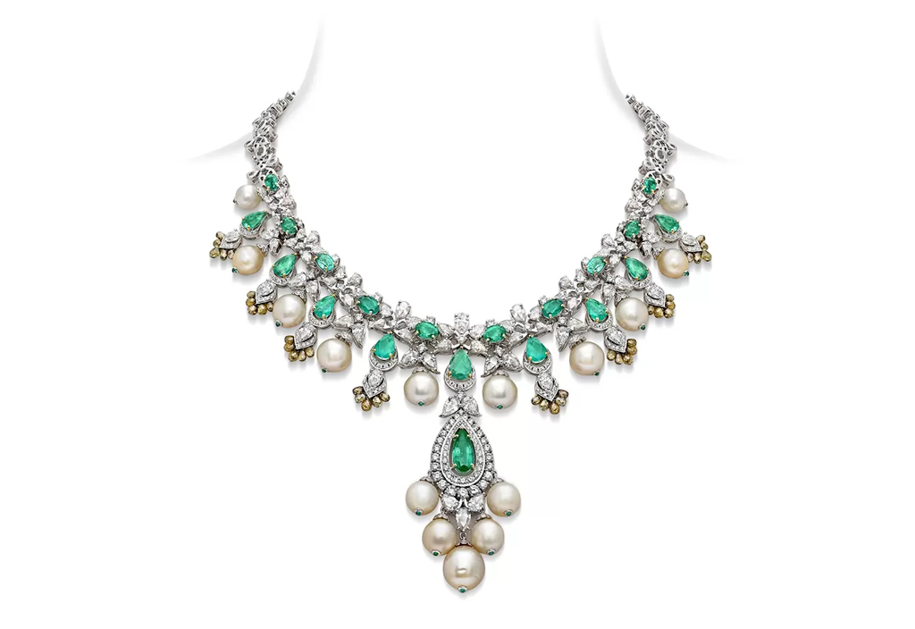 emerald diamond pearl bridal necklace